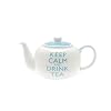 Keep Calm And Drink Tea Teapot White & Blue Gift Boxed Retro Vintage Style