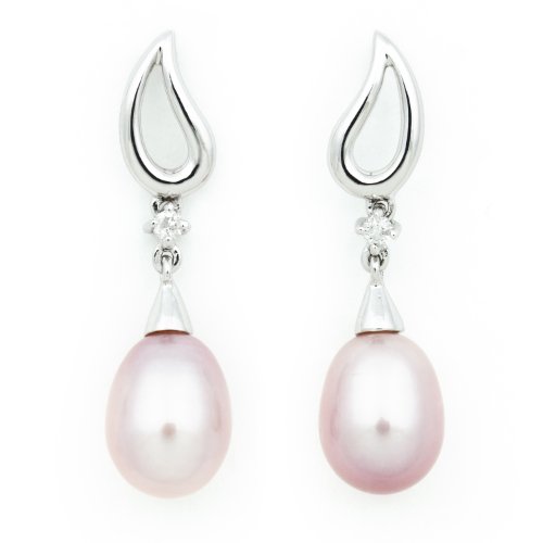Click To Sterling Silver Tear-Drop Diamond Dangle Earrings with 7-8mm, Pink Freshwater Drop Pearl Details... Sterling Silver Tear-Drop Diamond Dangle Earrings with 7-8mm, Pink Freshwater Drop Pearl