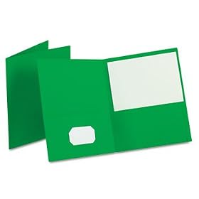 Twin-Pocket Portfolio, Embossed Leather Grain Paper, Light Green