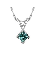 1.50 CT Princess Cut Blue Diamond Solitaire Pendant 14K Gold