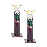 Set of 2 Ceramic Decorative Candlesticks Elegant Flower Design Centerpiece