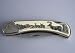Deer scene stainless steel lock back pocket knife - scrimshaw engraved Barlow Designs