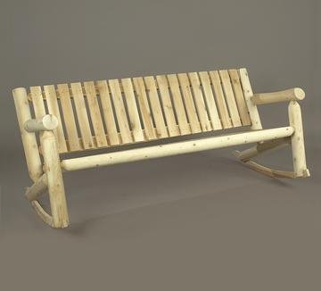 72 Natural Cedar Log-Style Outdoor Wooden Triple High-Back Rocking Chair