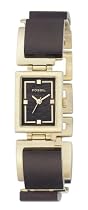 Fossil Ladies Naturally Modern Over lapping Square Bracelet, Wood and Gold Ion Plating Brown Dial