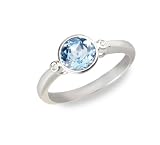 14k White Gold Blue Topaz & Diamond Accent Side Stones Ring, Size 5