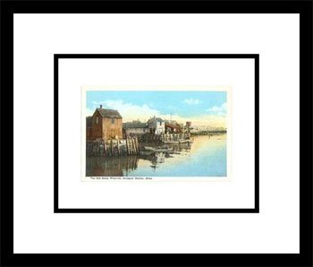 Old Stone Wharves, Rockport, Mass. Scenic Framed Art Poster Print, 19x17