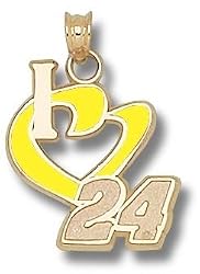 Driver Number "I Heart 24" 3/4" Enamel Enamel Pendant -14K/10K, Stainless Steel or Gold Plated