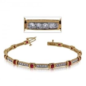 14K Yellow Gold Ladies Tennis Bracelet Ruby and Diamonds by GemAffair