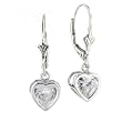 Sterling Silver Leverback Cz Heart Earrings