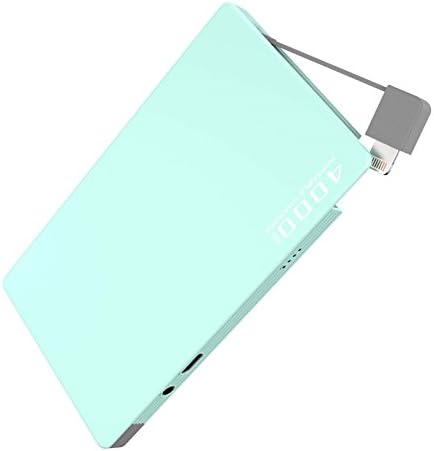 Power Bank Unpluggit® Ultra Thin Fast Charging 4000 mAh Portable Charger External Battery Built-In iPhone, iPad Lightning &amp; Micro USB Plug (light blue)
