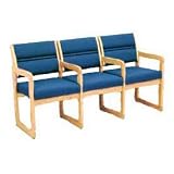 3 Seater Reception Sofa With 4 Armrests Light Oak Blue Fabric