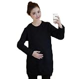 (リアンジュ・アイ)Liange・ai レディース マタニティ Tシャツ ワンピース 長袖 秋 冬 3色 3サイズ ホワイト M オリジナルミニポーチ付き (M, ブラック)