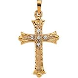 14K Yellow Gold Diamond Cross Pendant (0.03 ctw, G-H, SI1)