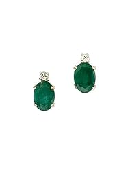 14K Yellow Gold Oval Emerald and Diamond Earrings