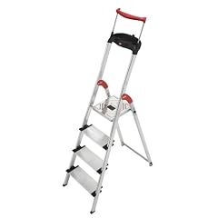 Hailo 8854-001 Alu-Sicherheits-Haushaltsleiter XXR - 4 XXL-Stufen mit Ausziehbarem Sicherheits-Halteb�gel und Multifunktionsschale
