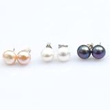 3 paires de clous d'oreille en argent sterling avec perle d'eau douce en blanc, rose et bleu fonc� / noir par KurtzyTM