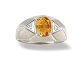 14K White Gold Genuine Oval Citrine and Diamond Ring