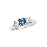 3 Diamond Princess Cut Anniversary Band 1 1/2 ct. in 14K White Gold with Blue Center Diamond