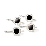 14kt. White Gold Black Onyx And Diamond Set 4 Studs