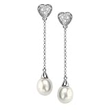 14kt White Gold Pearl and Diamond Dangling Earrings