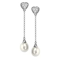 14kt White Gold Pearl and Diamond Dangling Earrings