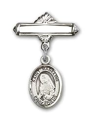 Sterling Silver Baby Badge with St. Madeline Sophie Barat Charm and Polished Badge Pin