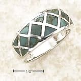 Sterling Silver Graduated Cross Hatch Design Turquoise Inlay Ring - Size 6.0