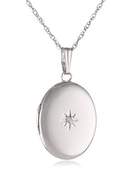 14k White Gold Oval Locket with Diamond-Accent, 18"