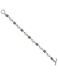 Sterling Silver W/14k 7.5-8mm Freshwater Cultured Pearl 8in Bracelet