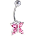 Passion Pink Gem Dainty Butterfly Belly Button Ring