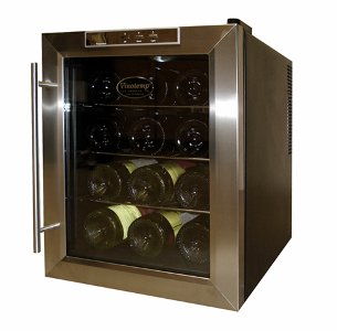 Vinotemp VT-12TEDS Thermo-Electric Digital 12-Bottle Wine Chiller, Black and Stainless
