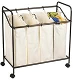 Household Essentials 3477 Rolling 4-Bag Laundry Sorter