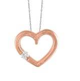  : 14k Rose Gold Diamond Heart Pendant (.03 cttw, J Color, I2 Clarity), 18"
