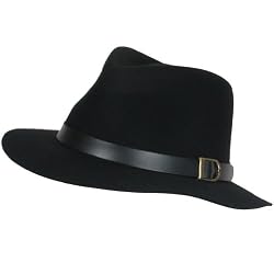 100% Wool Felt Fedora Belt Aussie Safari Hat Black Medium