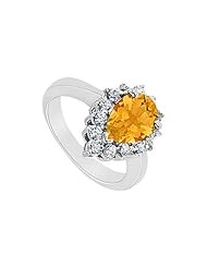 Citrine and Diamond Ring 14K White Gold - 1.50 CT TGW