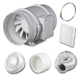 High Power Inline Loft Mounted Bathroom/Toilet Extractor Fan Kit 4" 100mm