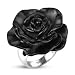316L Stainless Steel Black IP Full Bloom Rose Top Band Ring - Size 6