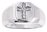 0.12Ct. 14K. White Gold Cross Diamond Men's Ring