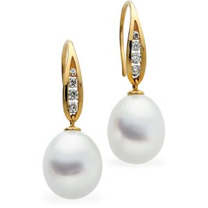 18k Gold S. Sea Cult. Pearl Rough Diamond Earring 12mm Fine/13 Ct - JewelryWeb