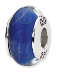 Sterling Silver Blue And White Scribble Hand-blown Glass Charm
