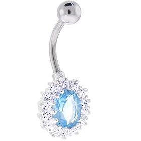 Sterling Silver AquaBlue Cubic Zirconia MAJESTIC Gem Belly Ring by 
