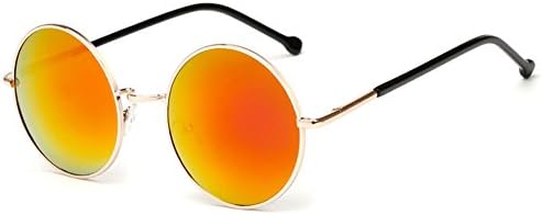 COOKAI Womens Mens Unisex Round Retro Vintage Sunglasses Circle Mirror Lens (Golden Rimmed Purple Lenses)