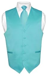 Men's TURQUOISE / AQUA BLUE Dress Vest and NeckTie Set for Suit or Tuxedo