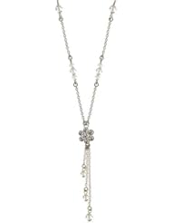 Sparkle Crystal Flower Silver Tone Y Shape Necklace Gold Plated