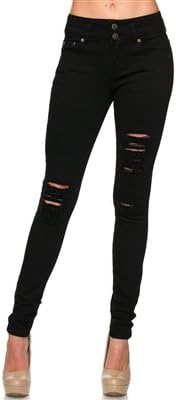 Cling Girl - Women's Double Button Destructed Black Skinny - 5