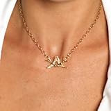 Kissing Swallow Lovebird Necklace in Gold and Silver