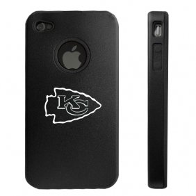 Apple iPhone 4 4S 4G Black Aluminum & Silicone Case Kansas City Chiefs