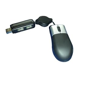 Black Retractable Mini Optical Netbook Mouse with dual USB Hub Compatible with Samsung NC10 / NC20 Netbooks