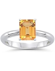 1.50 Cts of 8x6 mm Emerald Cut Citrine Solitaire Scroll Ring in 14K White Gold