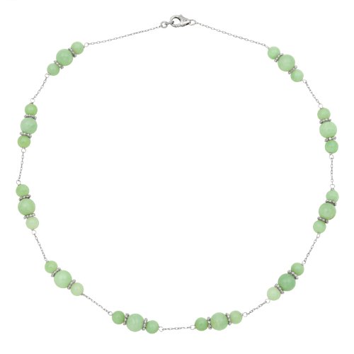 Click To 3 Stone Jade Tin-Cup Necklace with Sterling Silver Snowflake Rondels and Clasp Details... 3 Stone Jade Tin-Cup Necklace with Sterling Silver Snowflake Rondels and Clasp